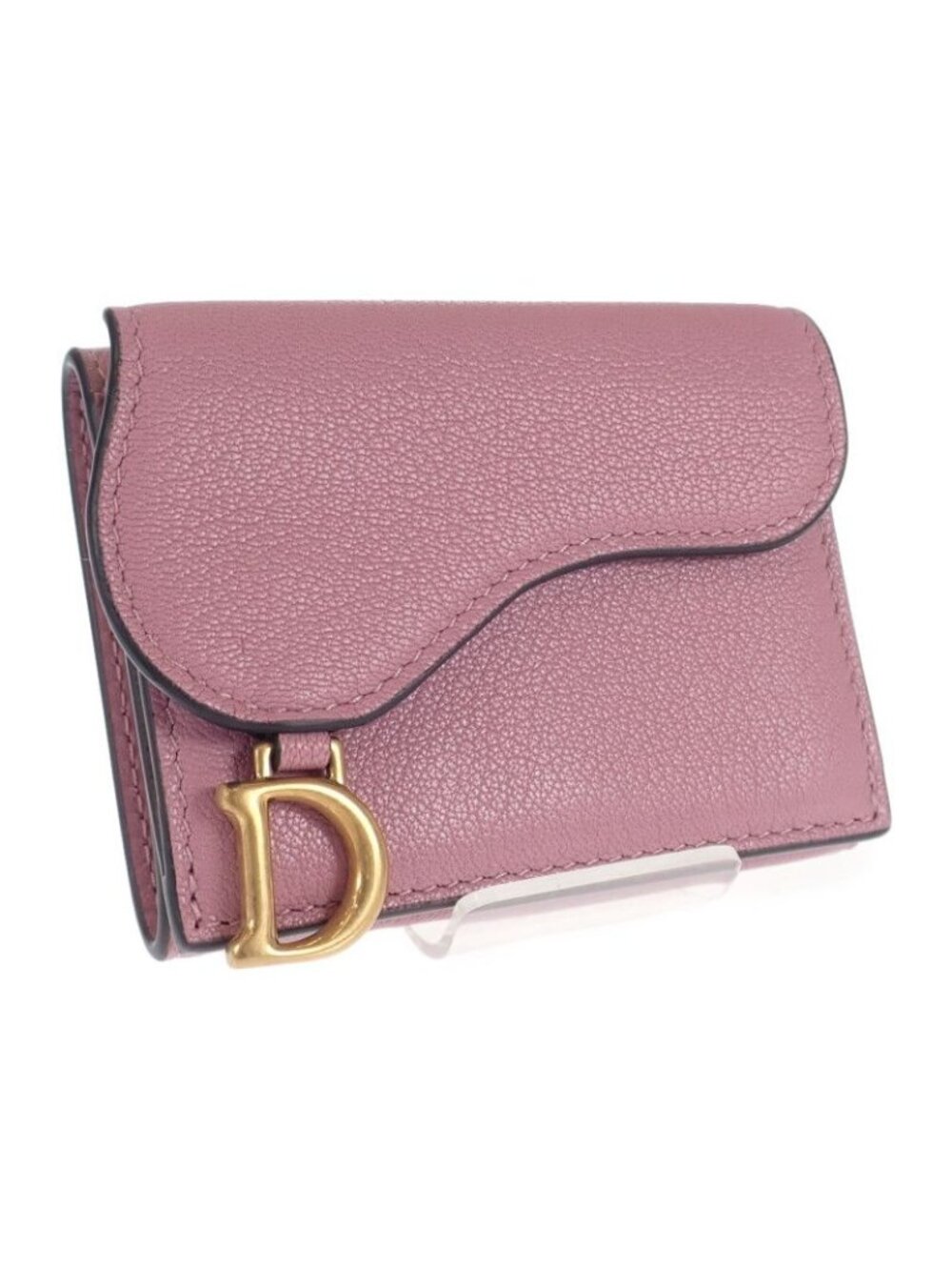 Dior Saddle Compact Wallet Trifold Goatskin Lavender Pink Gold Mini